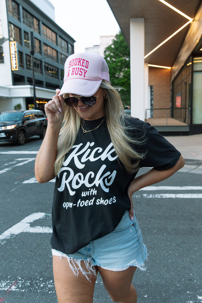 Laura Dadisman x Girl Tribe Co. Shop Kick Rocks Collection - Booked and Busy Trucker Hat in Pink