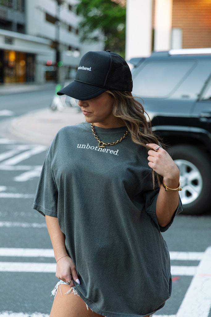 Laura Dadisman x Girl Tribe Co. Shop Kick Rocks Collection - Unbothered Trucker Hat in Black