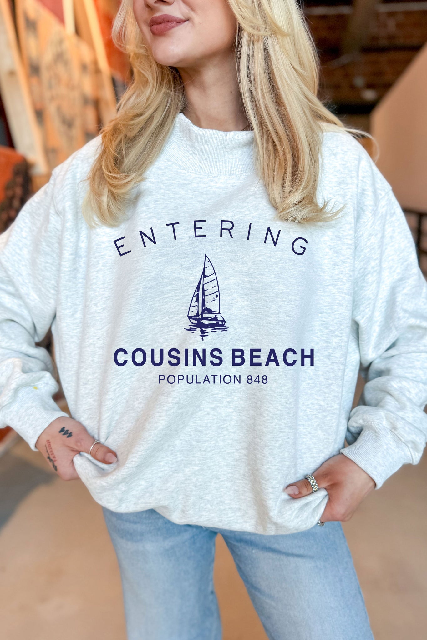 Cousins Beach Mock Neck Sweatshirt