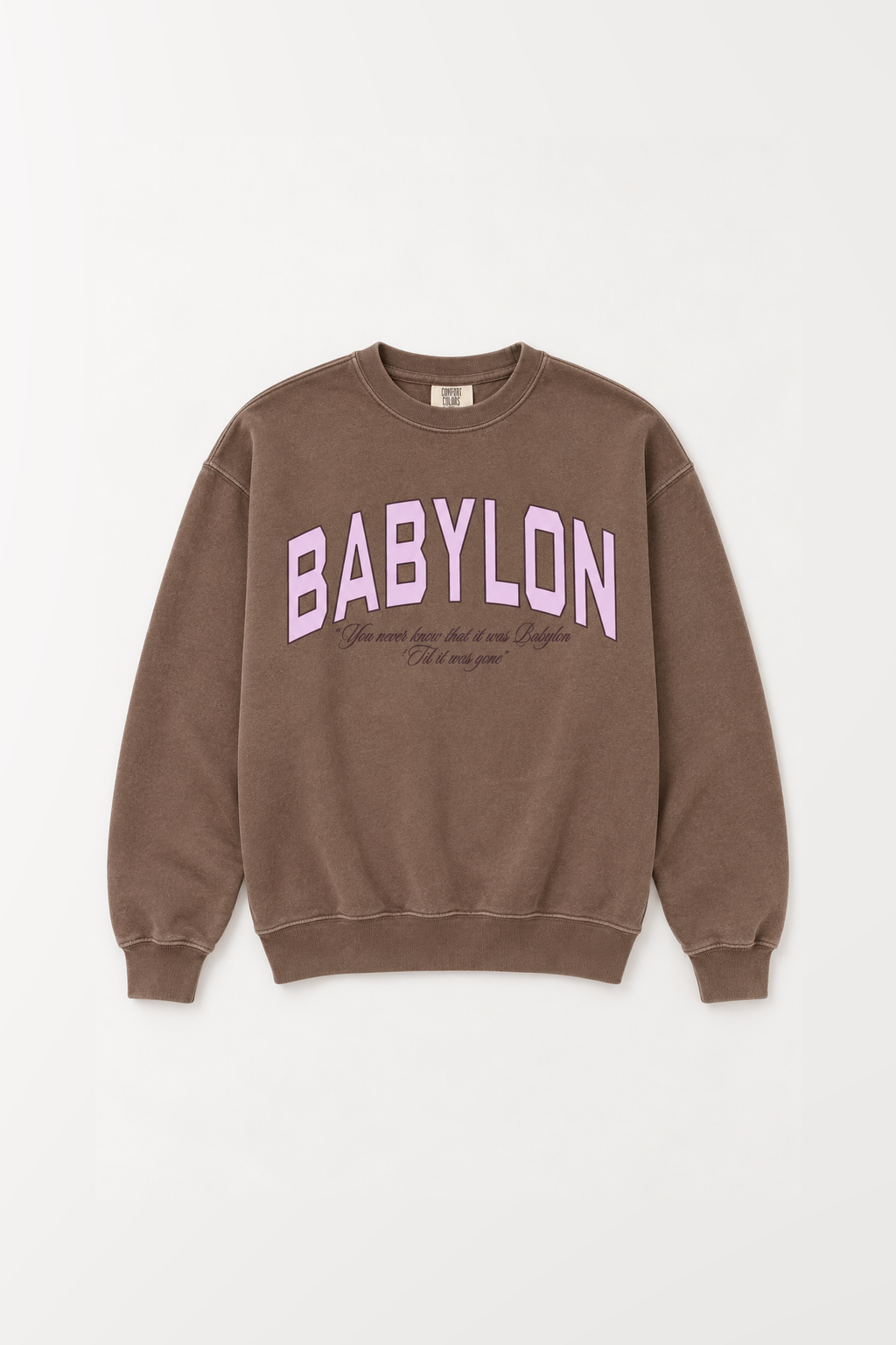 Model wearing the Babylon Sweatshirt in Espresso