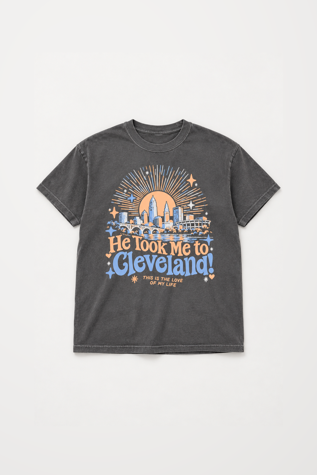 Model wearing the He Took Me to Cleveland Tee in Pepper