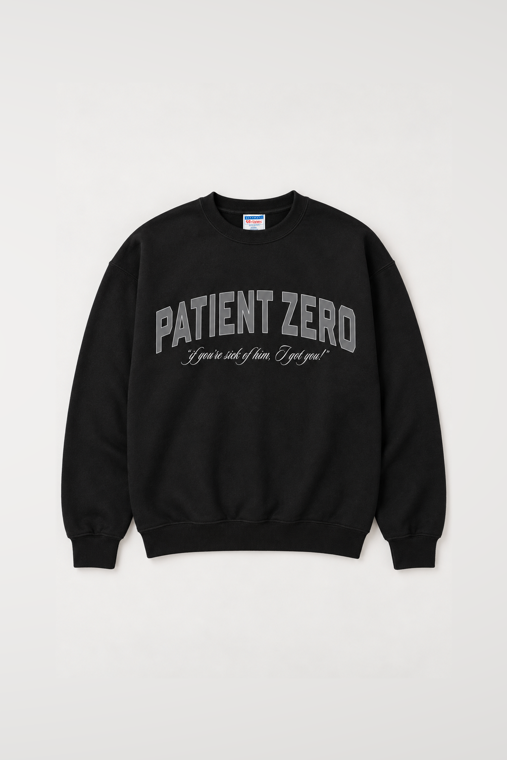 Model wearing the Patient Zero Sweatshirt in Black