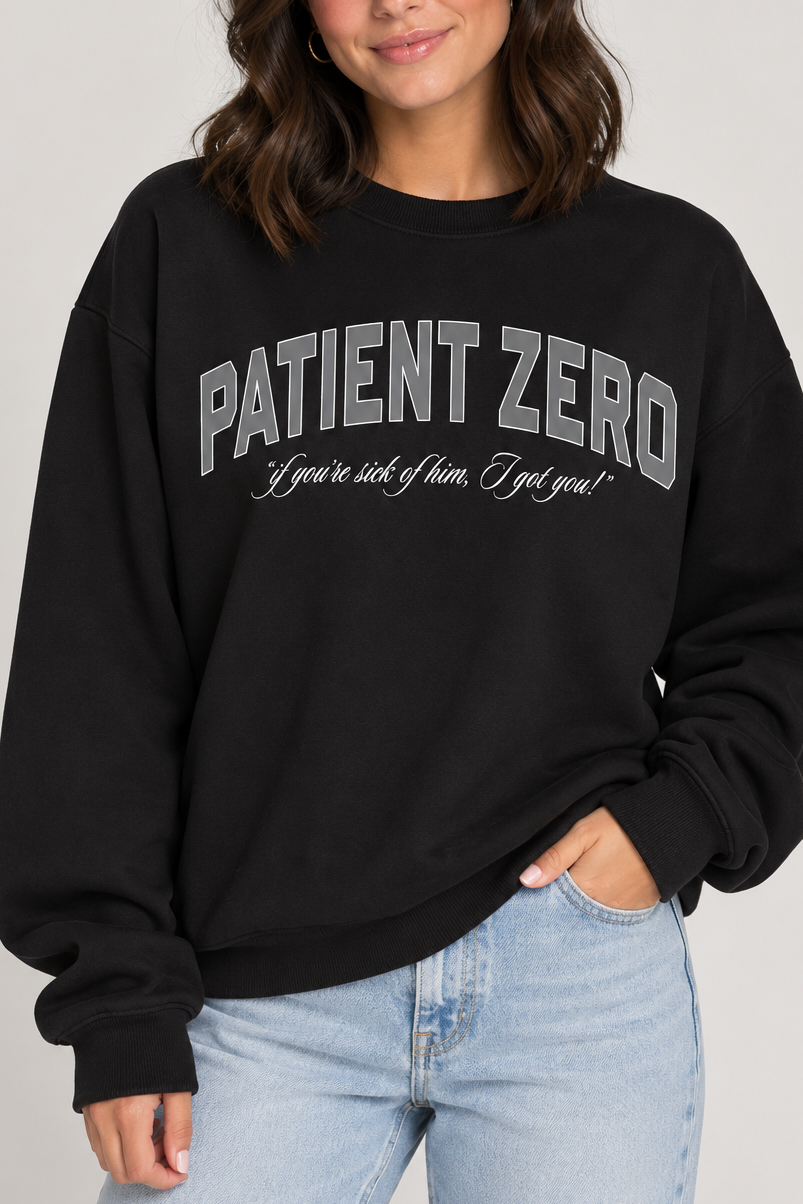 Model wearing the Patient Zero Sweatshirt in Black