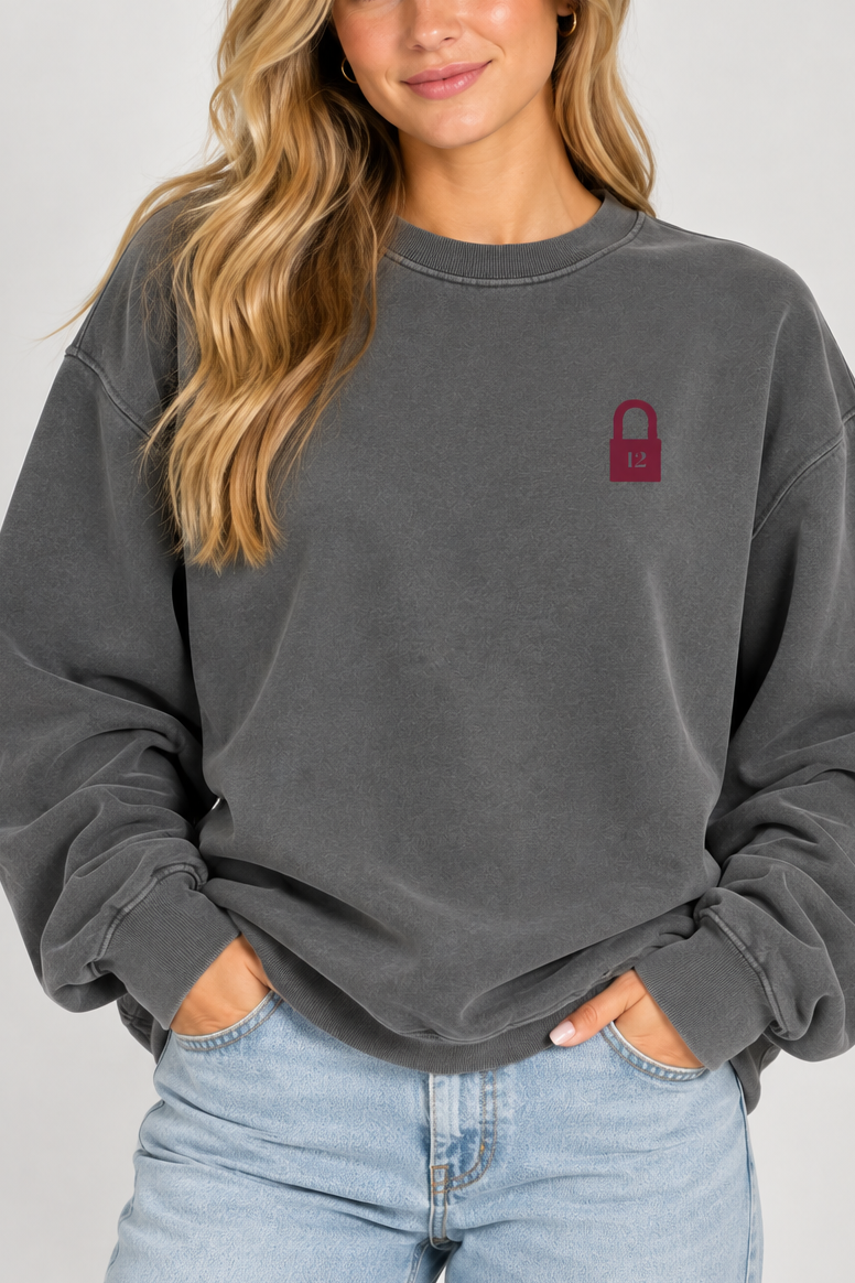Model wearing the Protect Your Energy Sweatshirt in Pepper and Maroon - back
