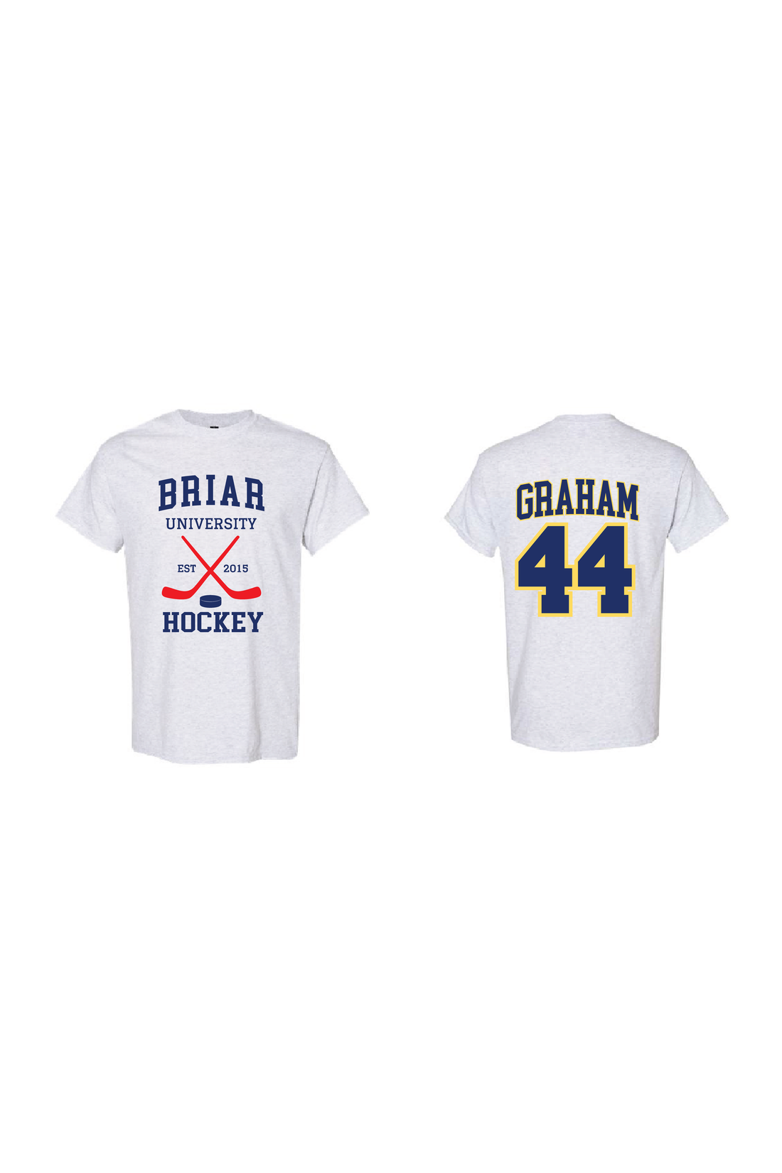 Graham 44 Hockey Tee in Ash Gray - front and back