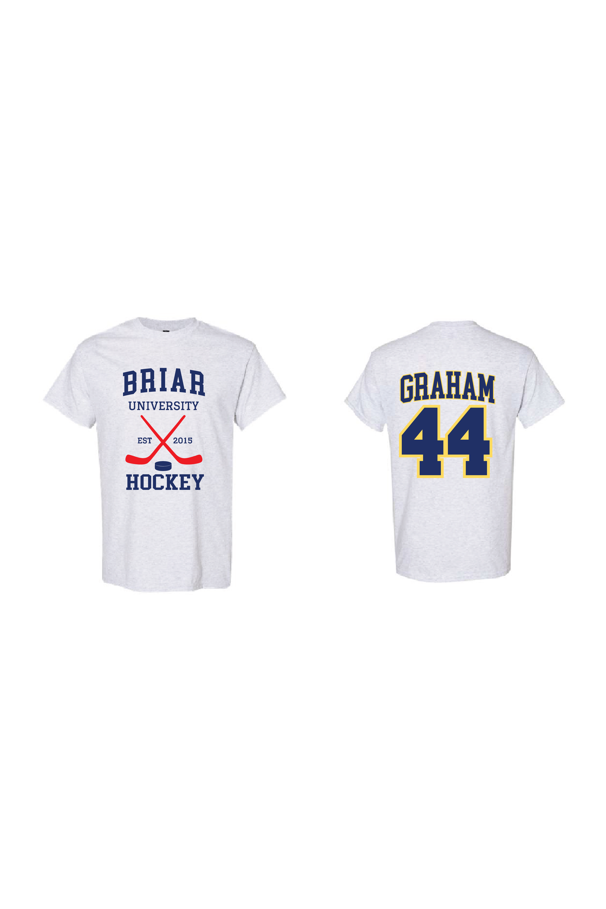 Graham 44 Hockey Tee in Ash Gray - front and back