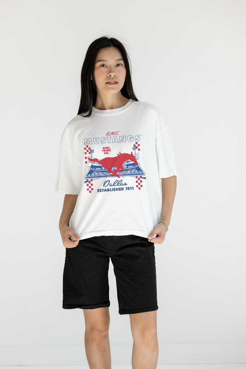 SMU: Mustangs Checkered Concert Crop Tee