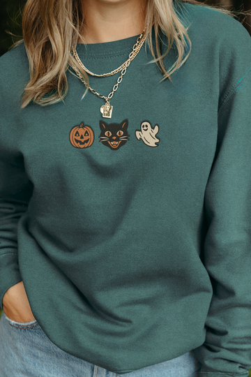 Vintage Halloween Icons Embroidered Sweatshirt