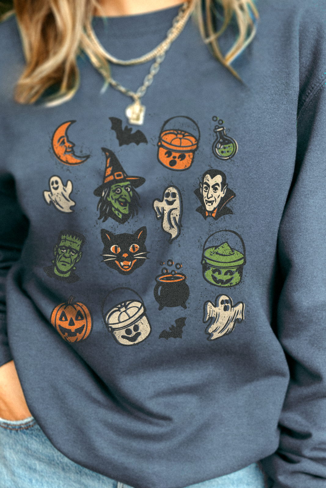 Retro Halloween Icons Printed Sweatshirt