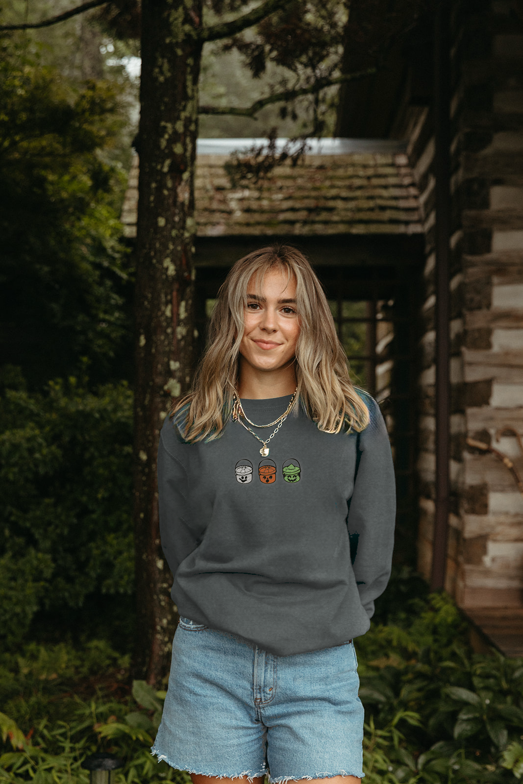 Vintage Halloween Boo Bucket Embroidered Sweatshirt