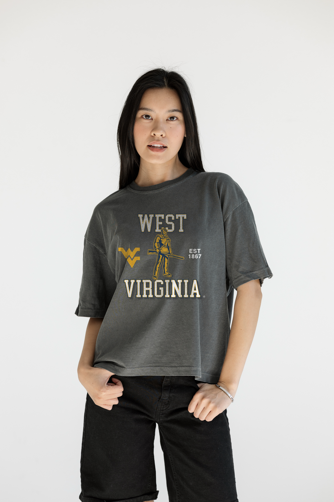 West Virginia University: Mountaineers Crop Tee in Pepper