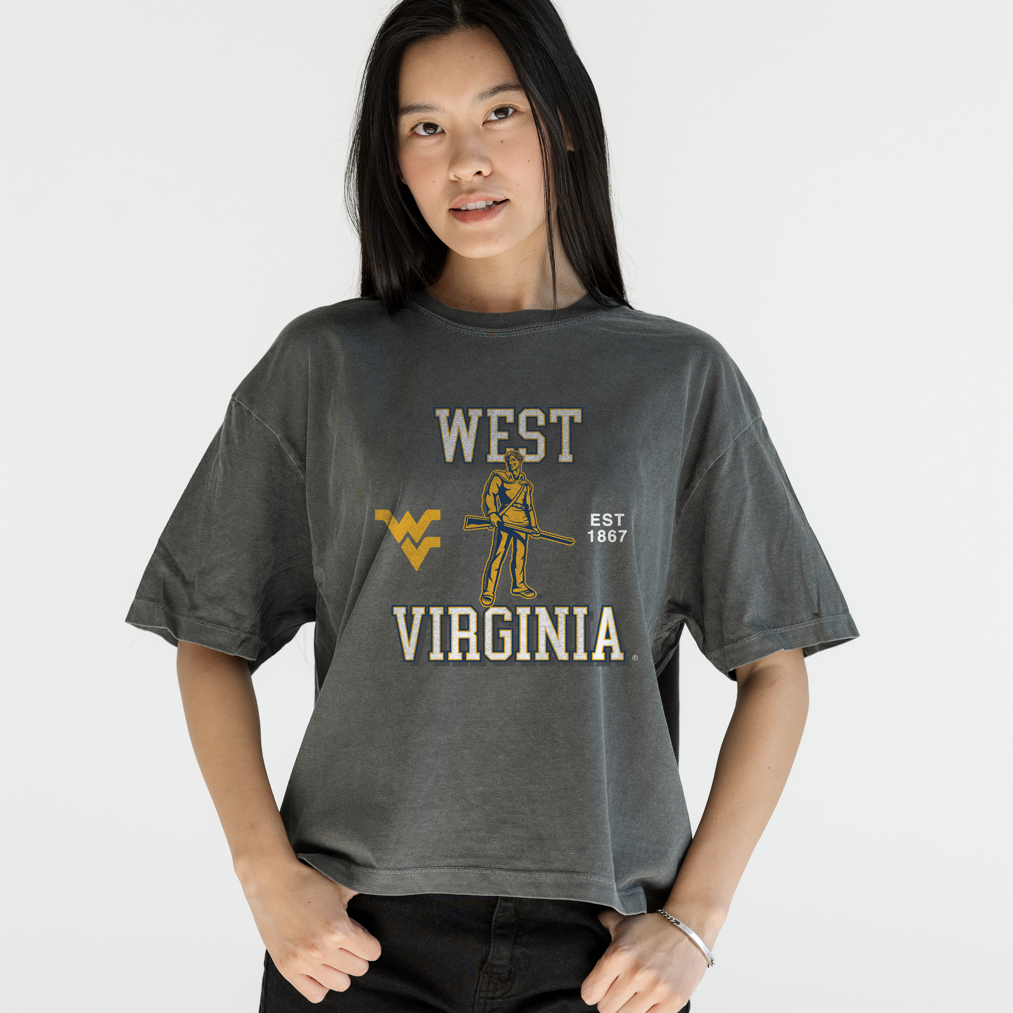 West Virginia University: Mountaineers Crop Tee in Pepper