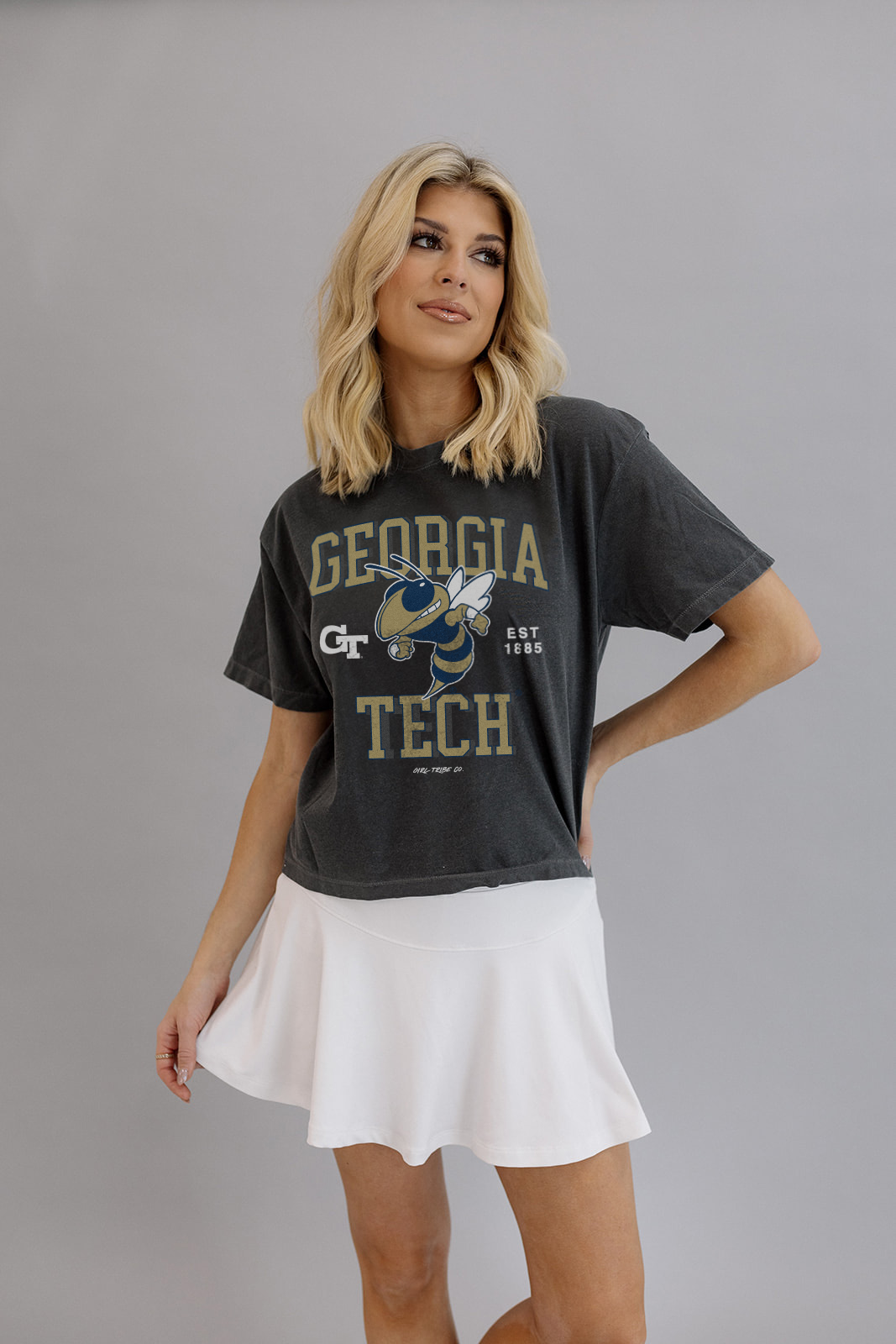 Georgia Tech: Buzz the Yellow Jacket Classic Crop Tee- Girl Tribe Co. GT X Girl Tribe 