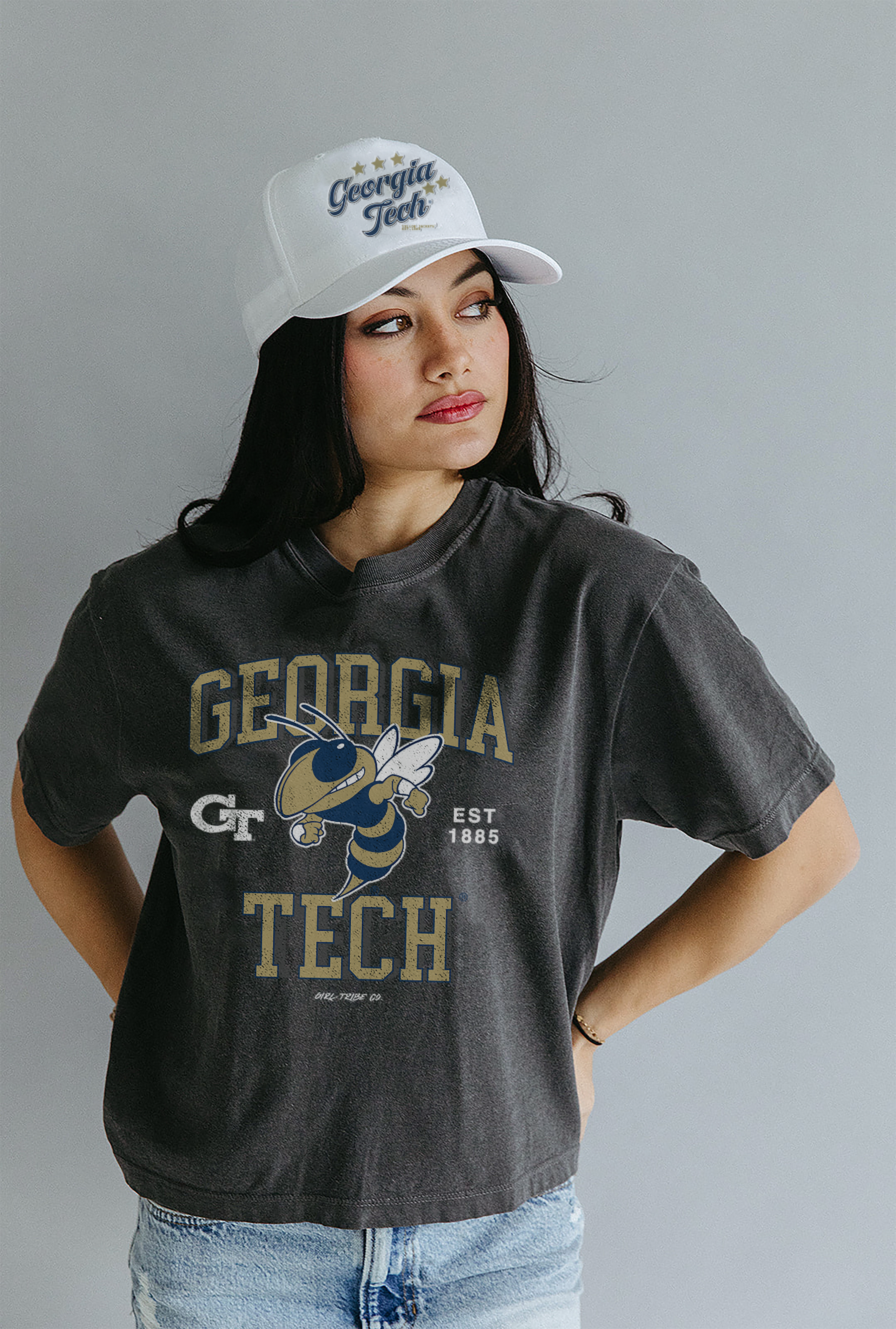 Georgia Tech: Buzz the Yellow Jacket Classic Crop Tee- Girl Tribe Co. GT X Girl Tribe 