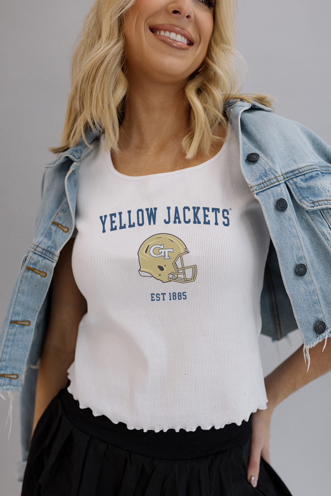 Georgia Tech: Yellow Jackets Helmet Baby Tee- Girl Tribe Co. GT X Girl Tribe 