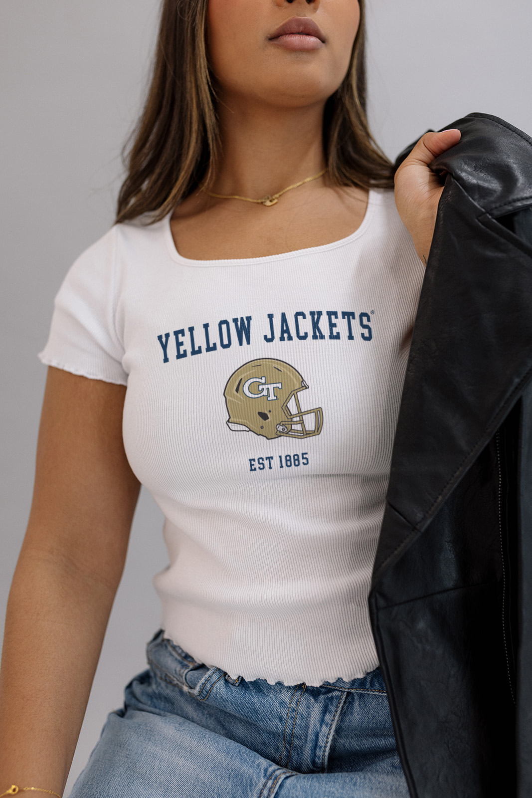 Georgia Tech: Yellow Jackets Helmet Baby Tee- Girl Tribe Co. GT X Girl Tribe 
