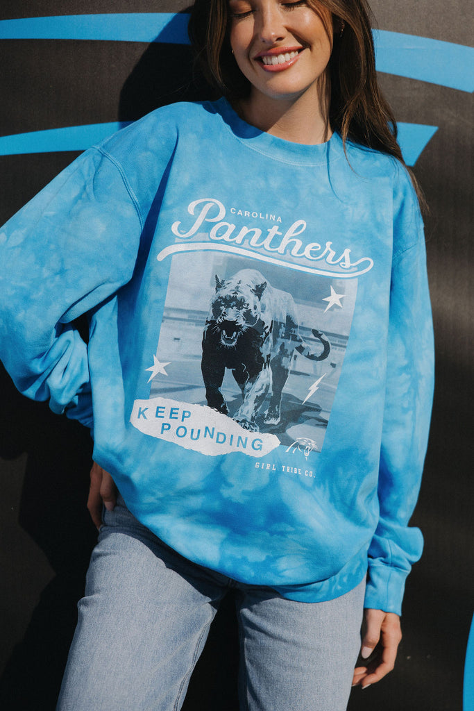 Carolina Panthers x Girl Tribe Co. Keep Pounding Tie Dye Sweatshirt
