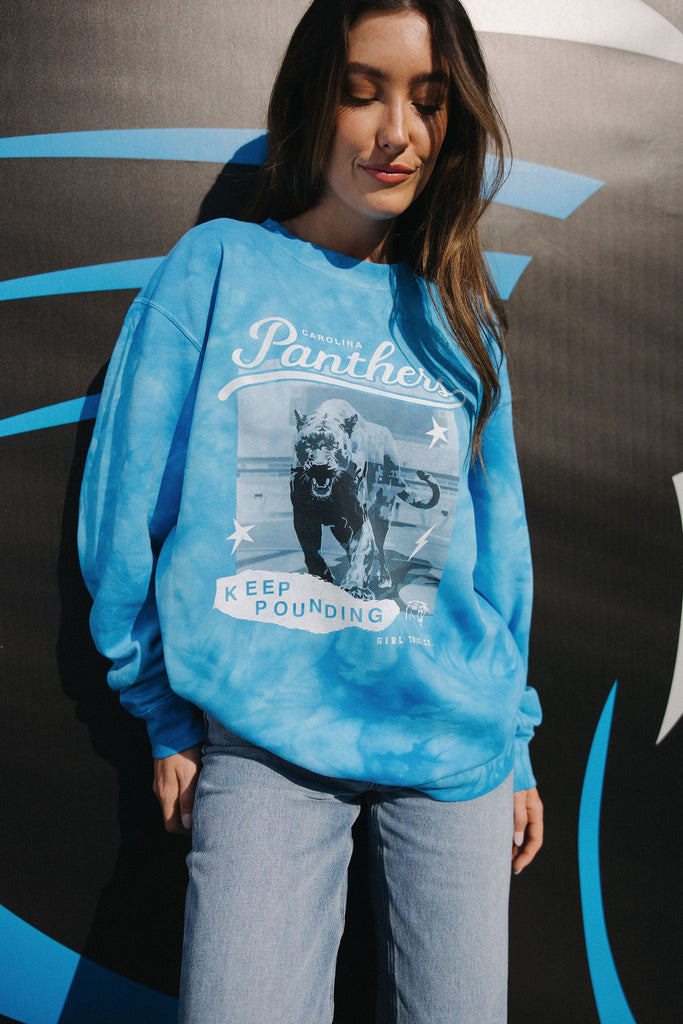 Carolina Panthers x Girl Tribe Co. Keep Pounding Tie Dye Sweatshirt