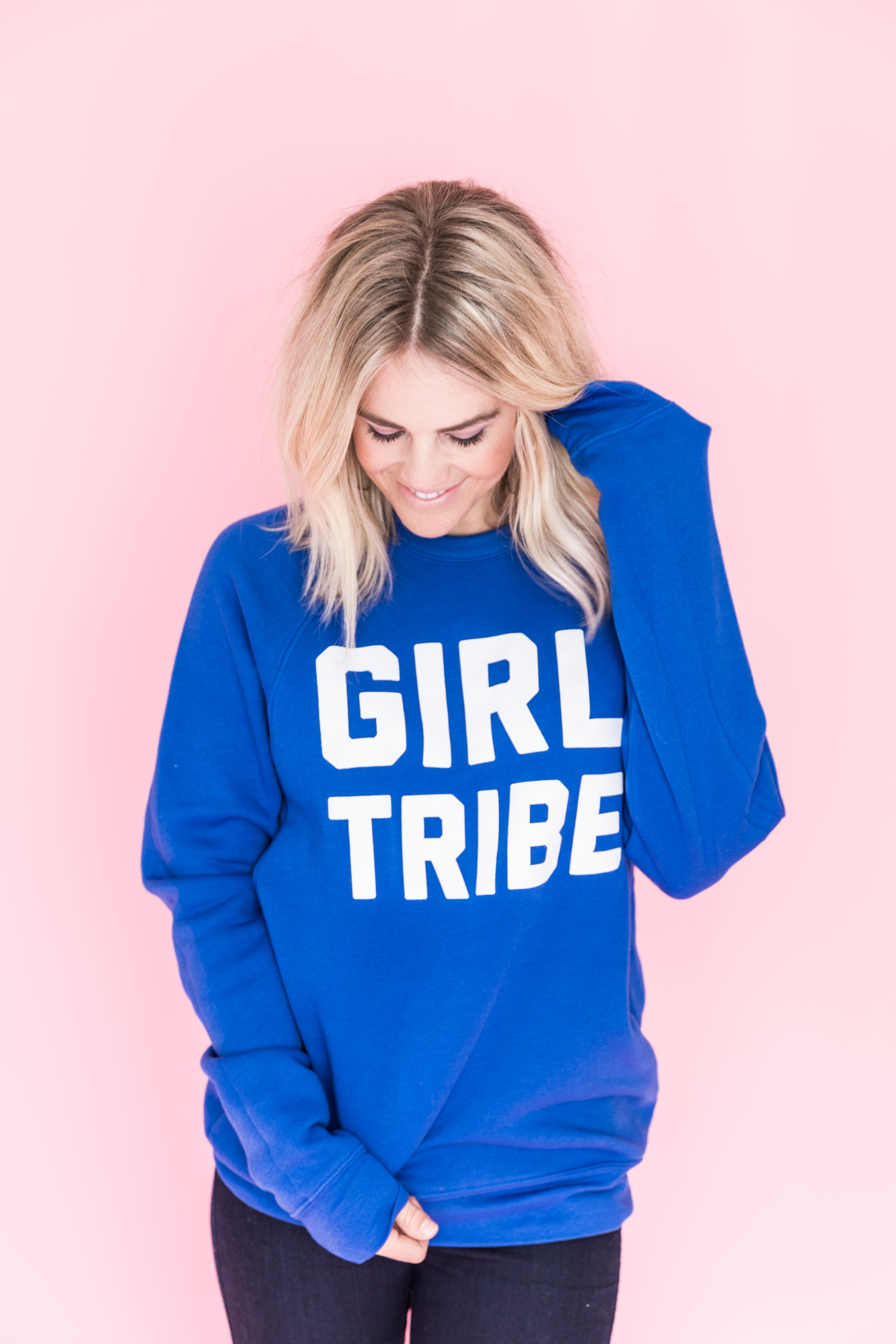 Girl Tribe™ College Crewneck Sweatshirt in Royal Blue