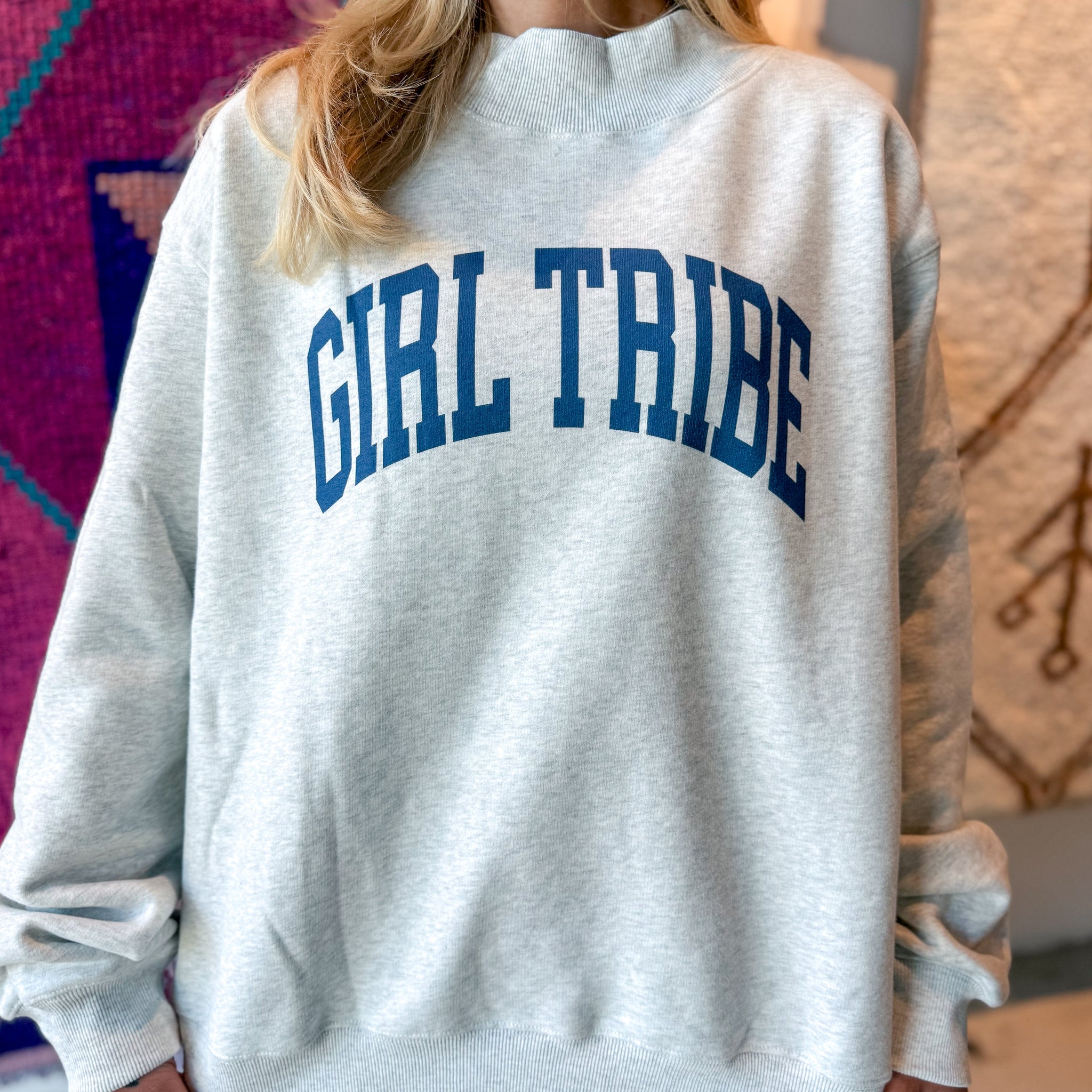 Navy Print Girl Tribe Mock Neck Sweatshirt