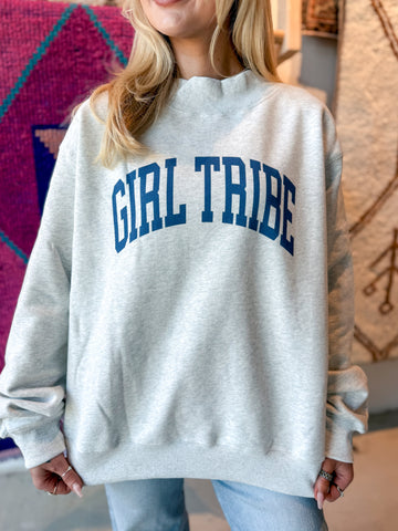 Navy Print Girl Tribe Mock Neck Sweatshirt