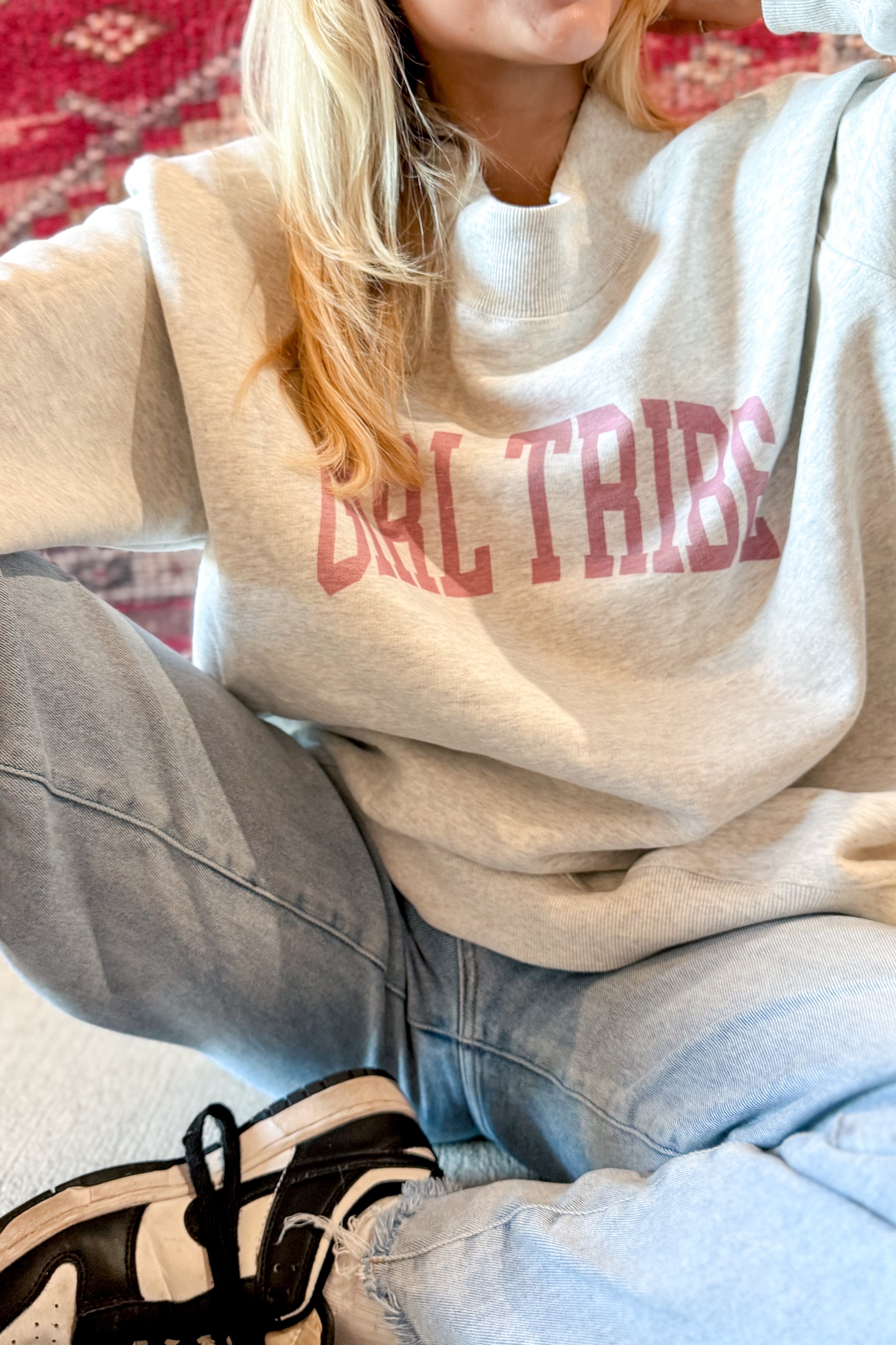 Pink Print Girl Tribe Mock Neck Sweatshirt