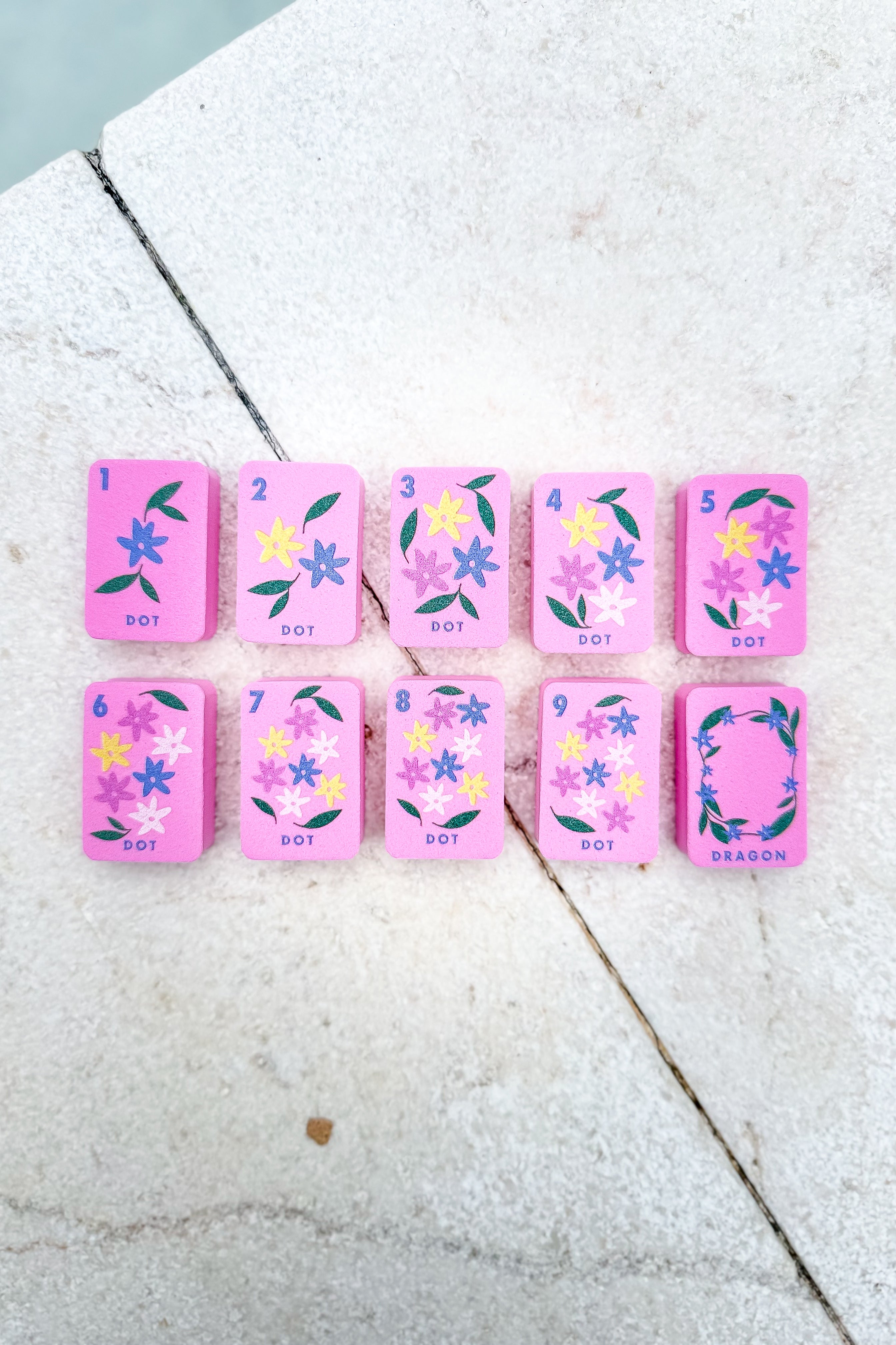 Floating Mahjong Tiles in Floral Pink for the Pool