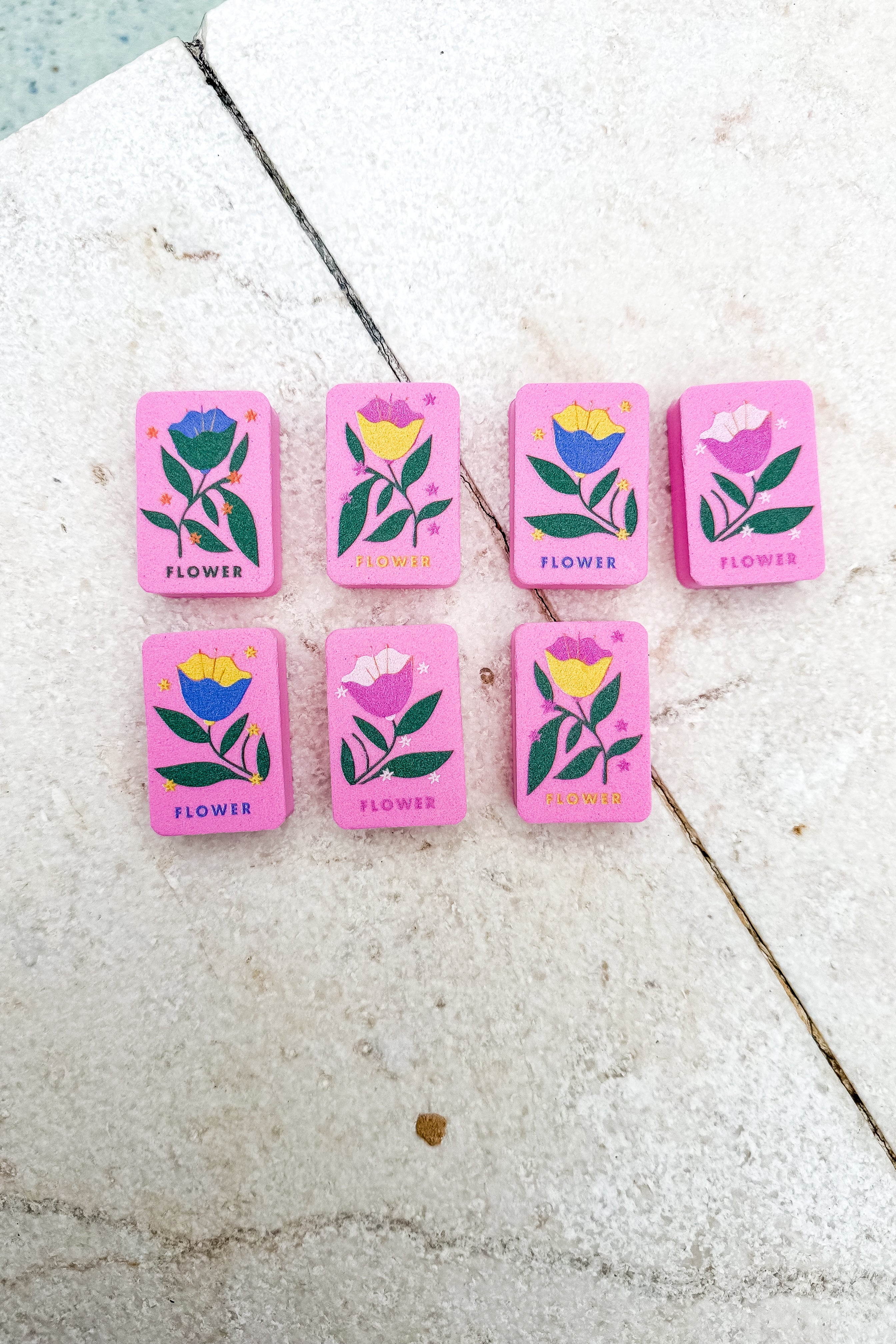 Floating Mahjong Tiles in Floral Pink for the Pool