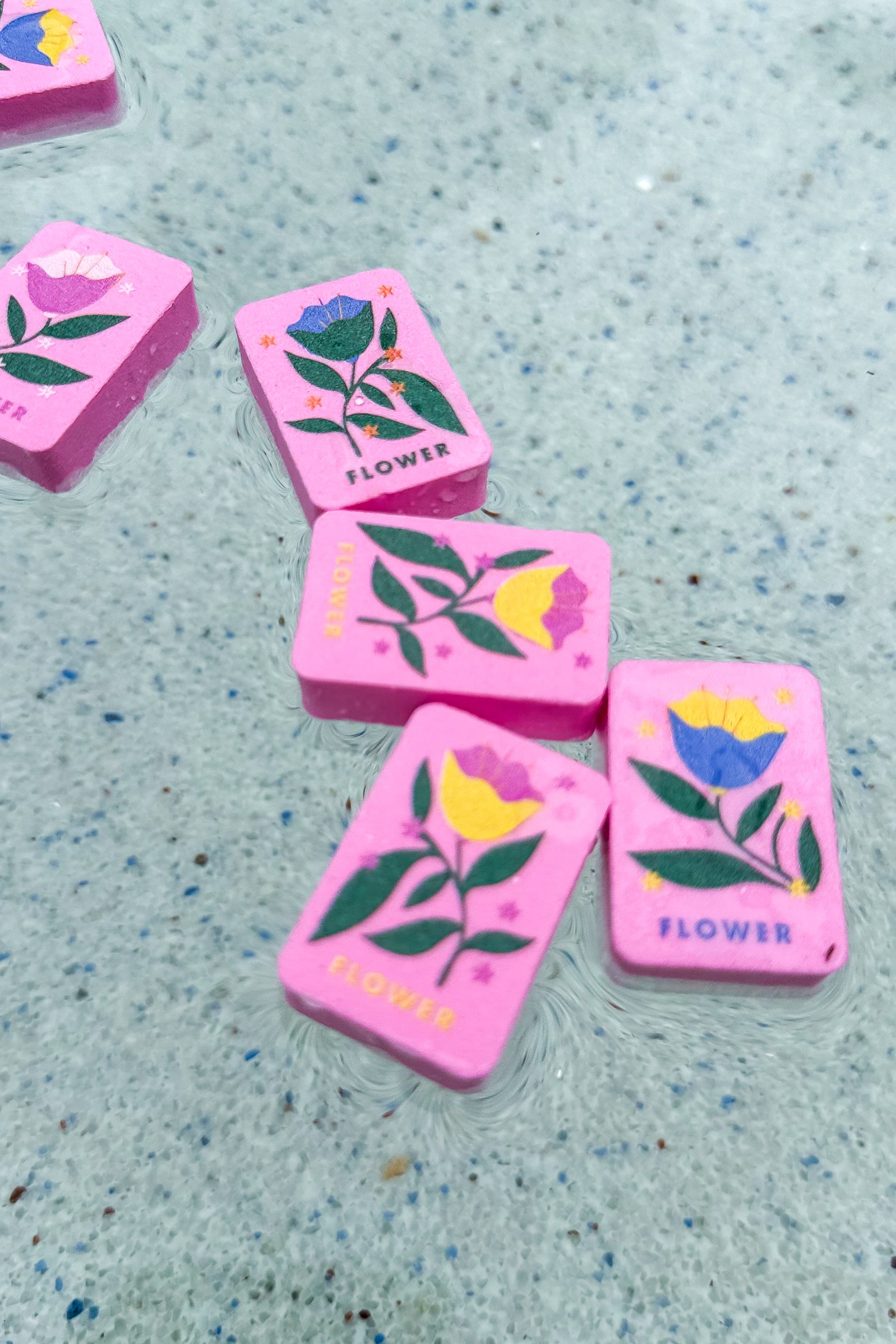 Floating Mahjong Tiles in Floral Pink for the Pool
