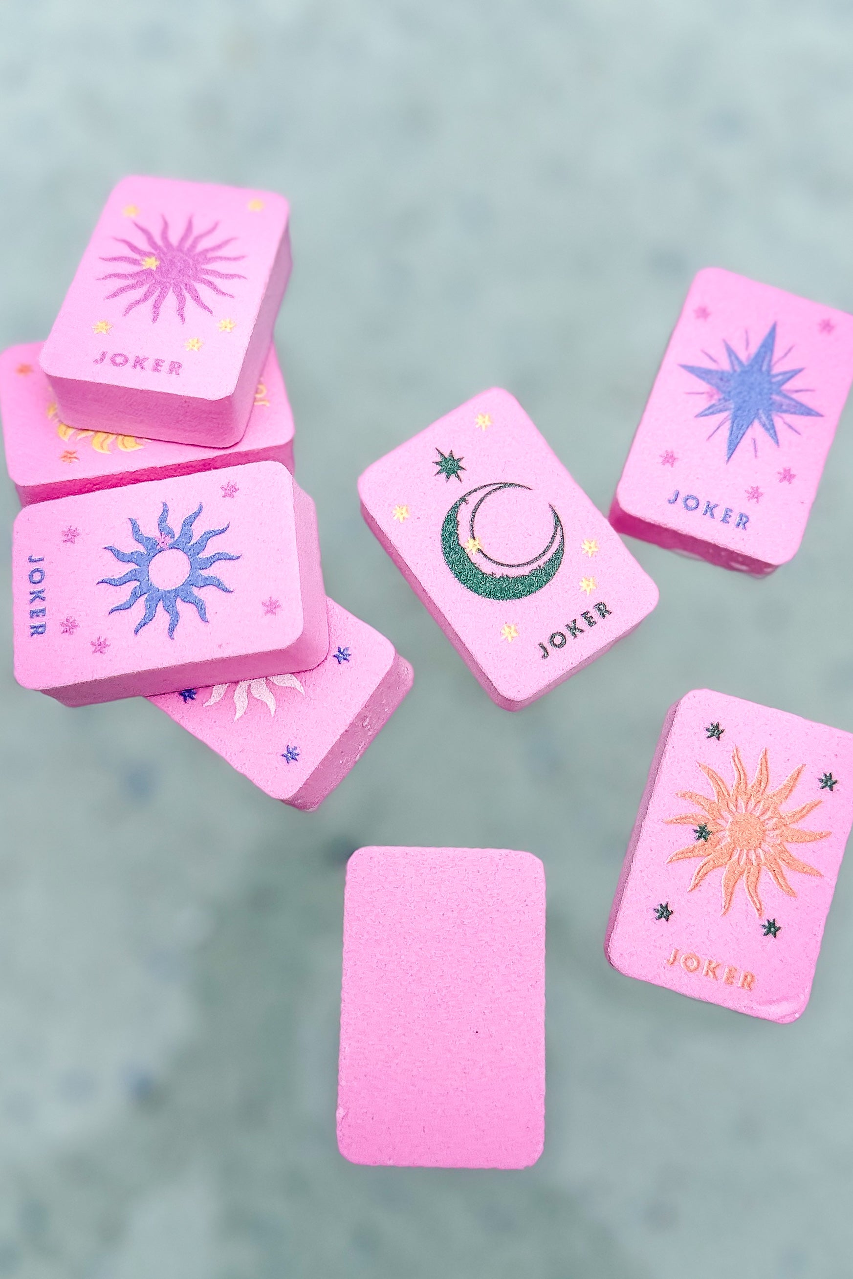 Floating Mahjong Tiles in Floral Pink for the Pool