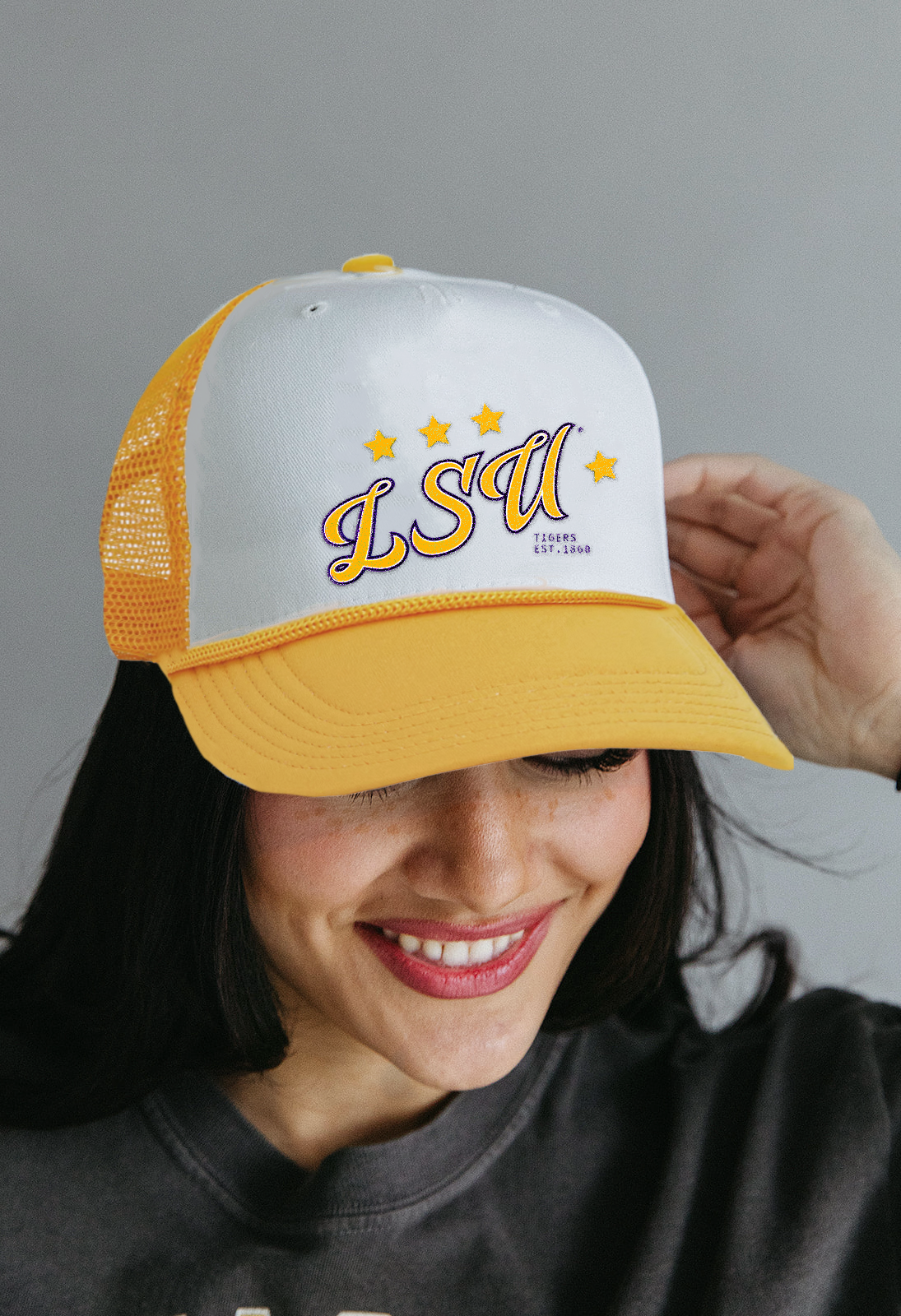 Louisiana State University: Go LSU Trucker Hat- Girl Tribe Co. LSU X Girl Tribe 