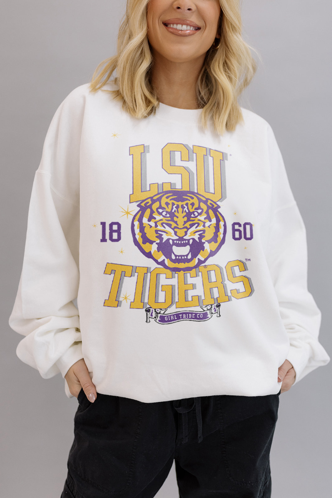 Louisiana State University: Tigers Sparkle Sweatshirt- Girl Tribe Co. LSU X Girl Tribe 