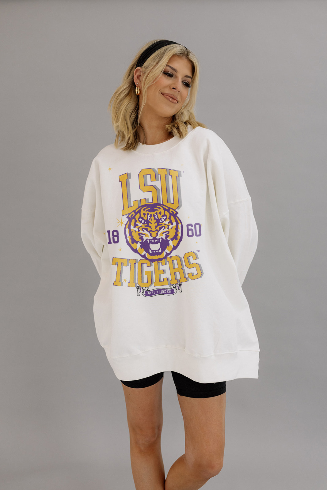Louisiana State University: Tigers Sparkle Sweatshirt- Girl Tribe Co. LSU X Girl Tribe 