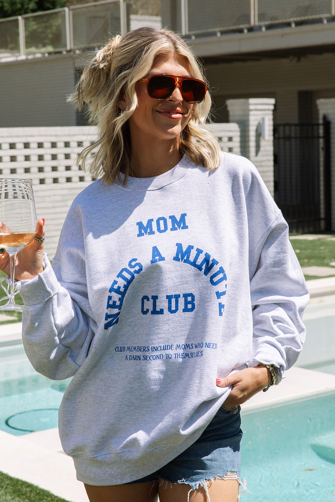Mom Needs A Minute Sweatshirt In Ash- Girl Tribe Co. Cool Mom Club 