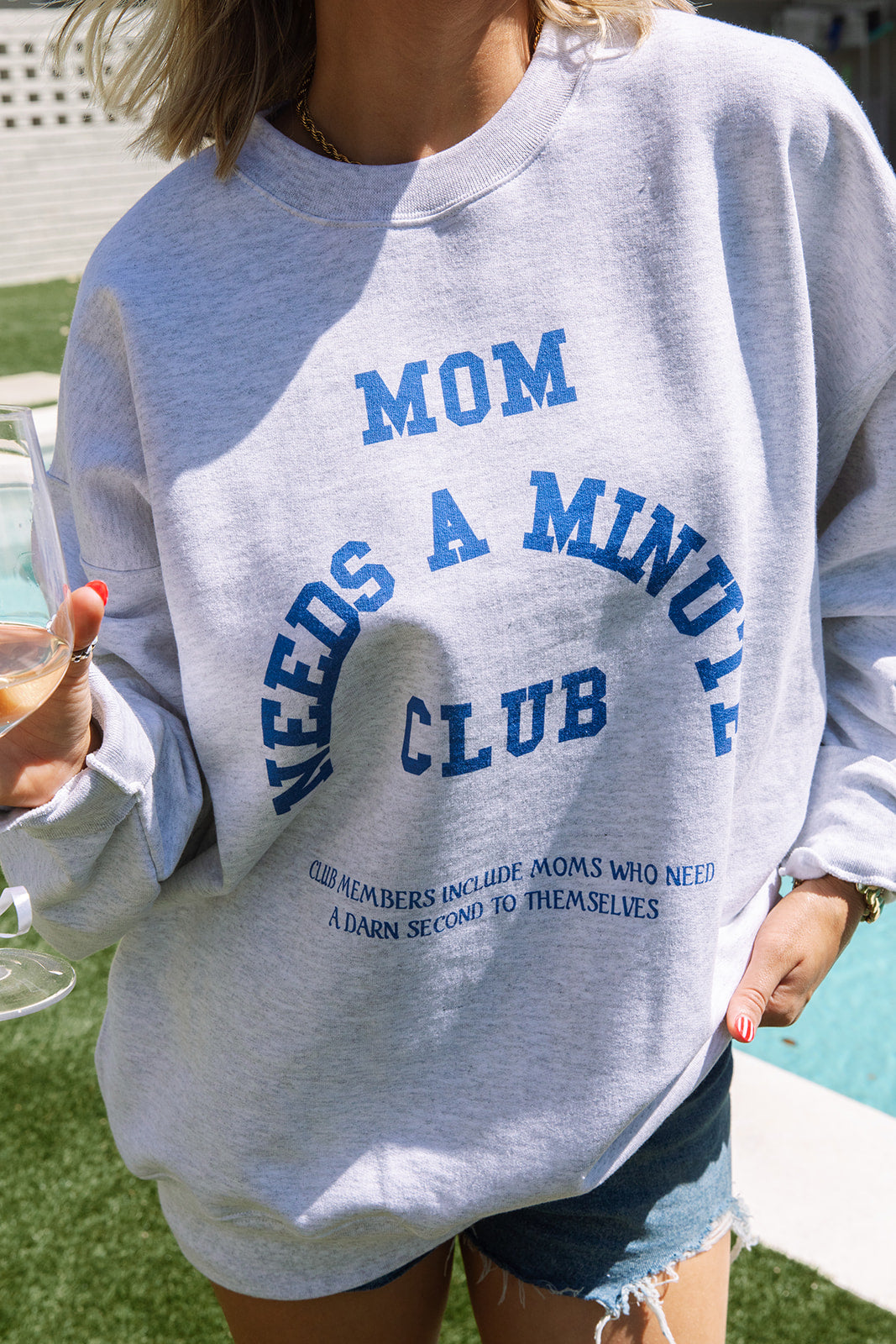 Mom Needs A Minute Sweatshirt In Ash- Girl Tribe Co. Cool Mom Club 