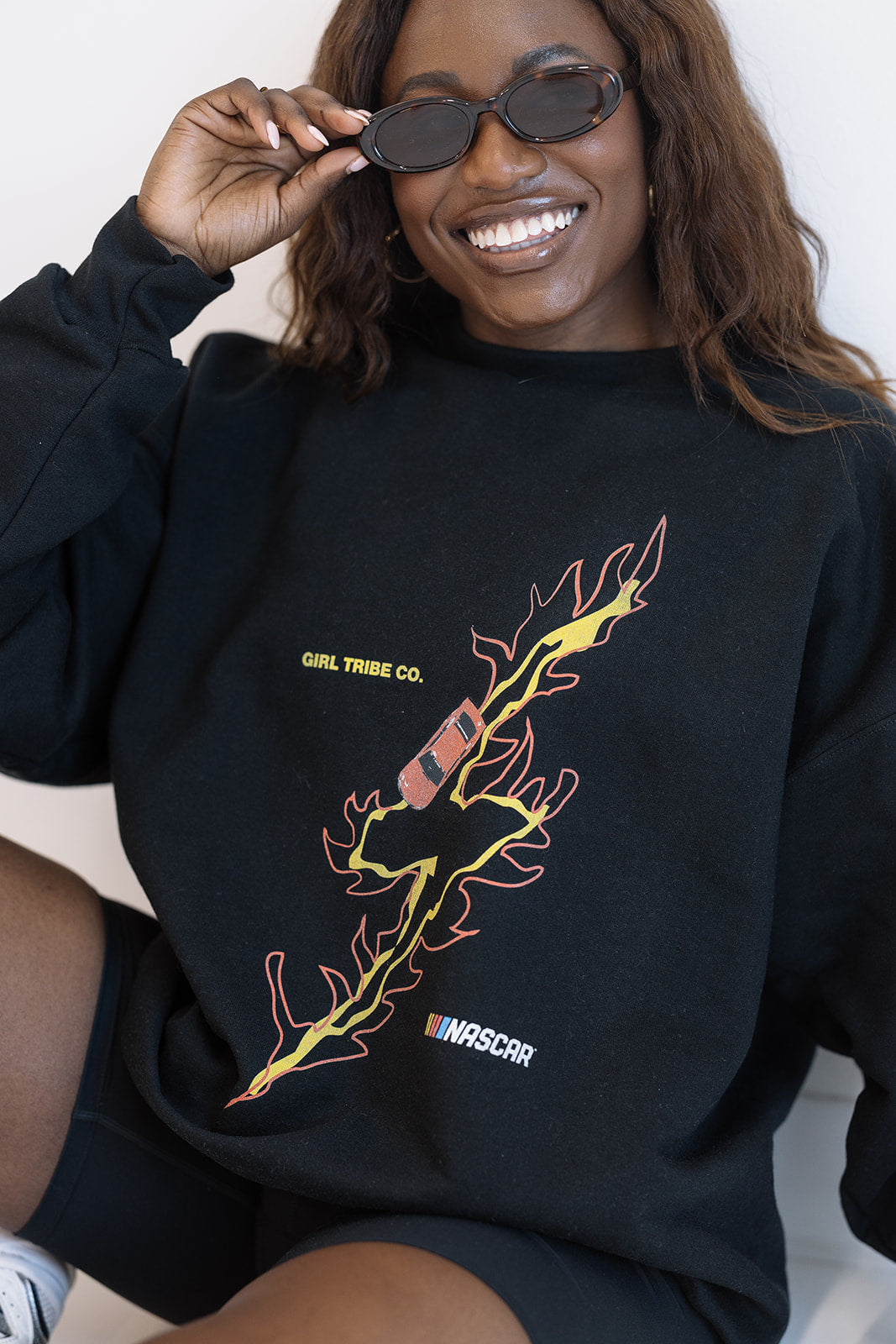 NASCAR Lightning Bolt Sweatshirt- Girl Tribe Co. NASCAR X Girl Tribe 
