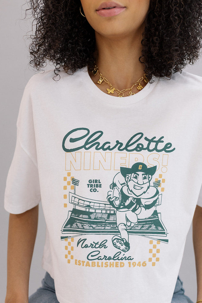 Niners Checkered Concert Crop Tee- Girl Tribe Co. UNCC X Girl Tribe 