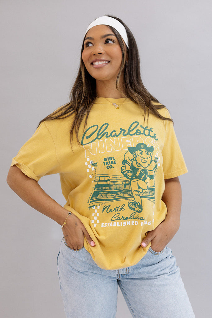 Niners Checkered Tee In Mustard- Girl Tribe Co. UNCC X Girl Tribe 