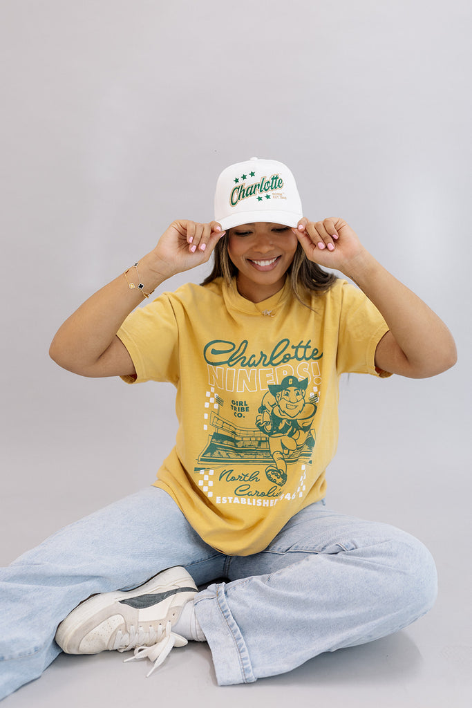 Niners Checkered Tee In Mustard- Girl Tribe Co. UNCC X Girl Tribe 