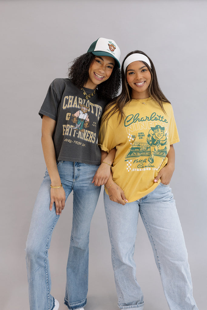 Niners Checkered Tee In Mustard- Girl Tribe Co. UNCC X Girl Tribe 