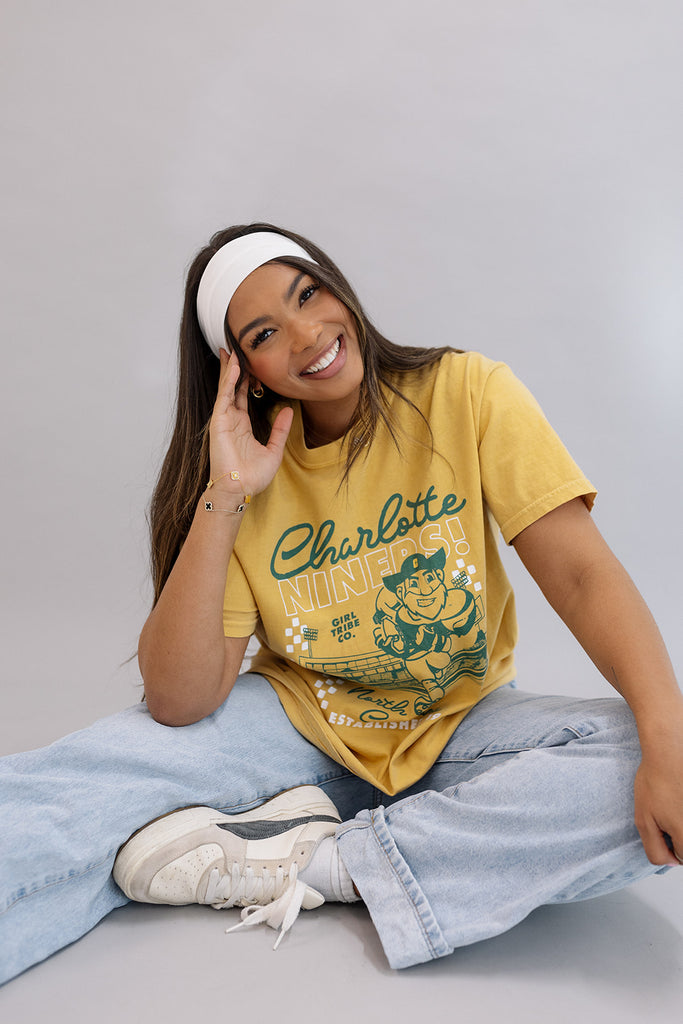 Niners Checkered Tee In Mustard- Girl Tribe Co. UNCC X Girl Tribe 