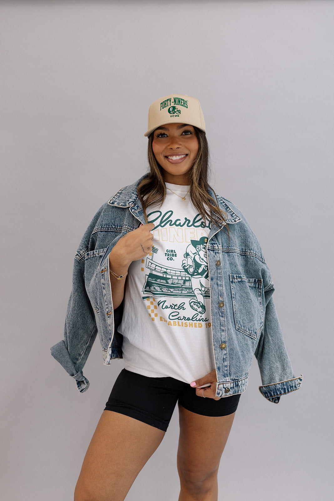  Niners Checkered Tee In White- Girl Tribe Co. UNCC X Girl Tribe Collection 