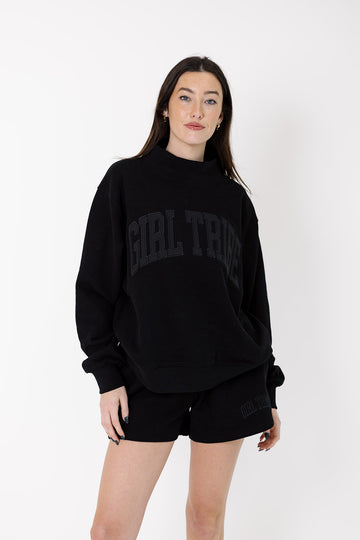 Girl Tribe Embroidered Mock Neck in Black