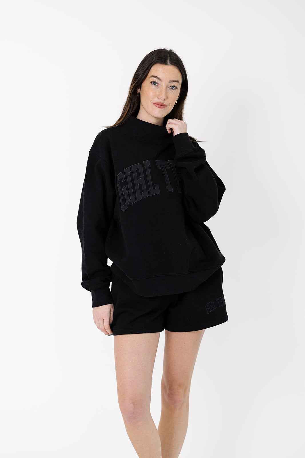 Girl Tribe Embroidered Mock Neck in Black
