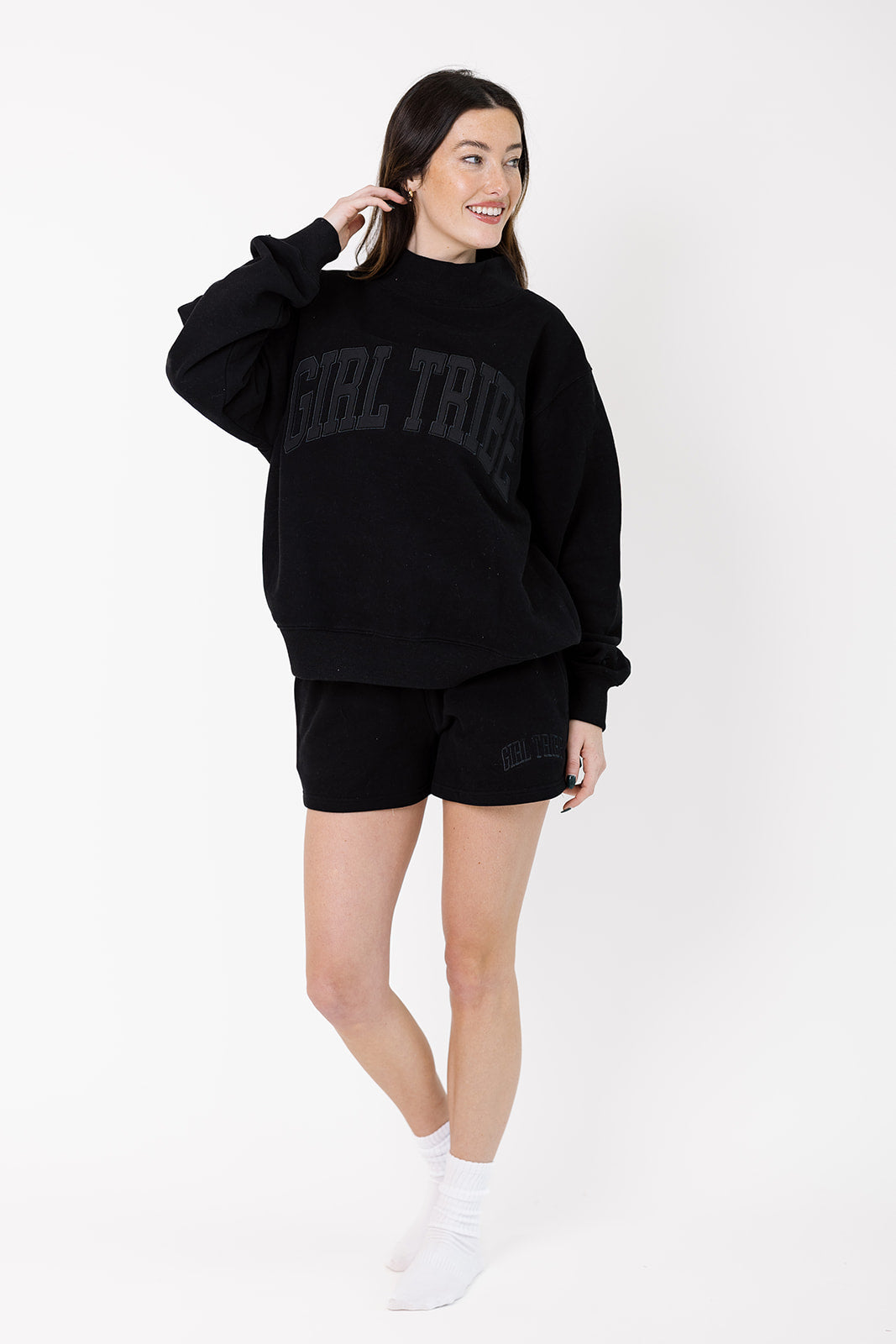 Girl Tribe Embroidered Sweatshorts in Black
