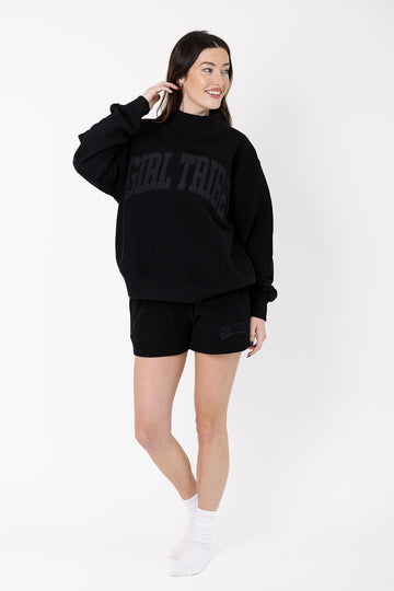 Girl Tribe Embroidered Sweatshorts in Black