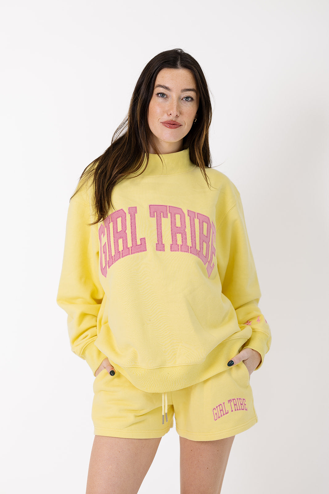 Girl Tribe Mock Neck Embroidered in Yellow