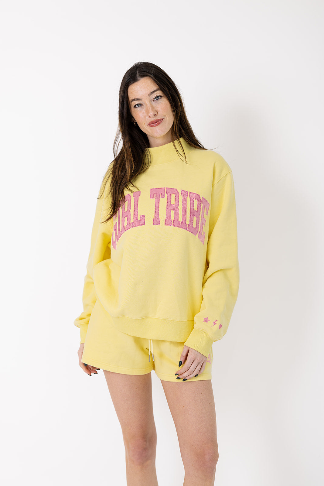 Girl Tribe Mock Neck Embroidered in Yellow