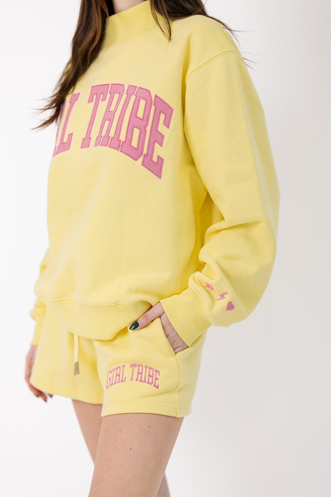 Girl Tribe Mock Neck Embroidered in Yellow