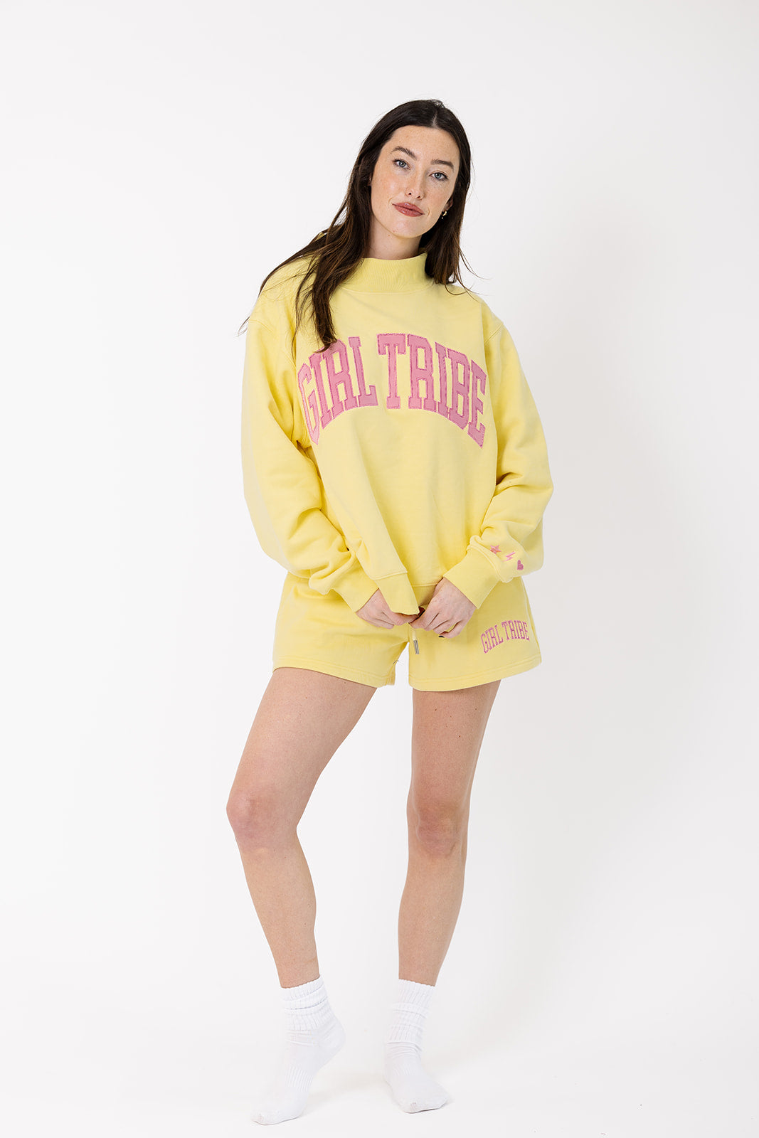 Girl Tribe Mock Neck Embroidered in Yellow